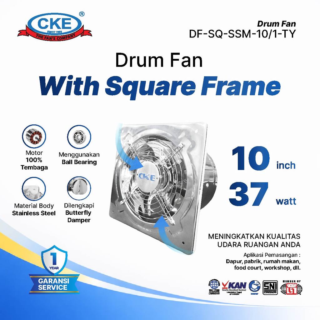 CKE Exhaust Fan Stainless Steel 10 Inch Exhaust Fan Anti Karat untuk Dapur Industri Ventilasi Udara