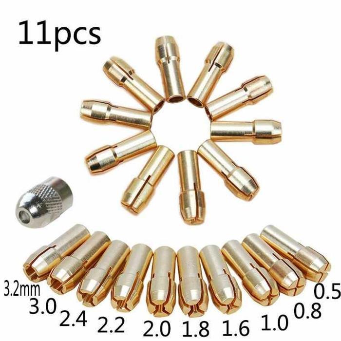 Kepala Bor Mini Brass Collet 11pcs Chuck Mata Bor DMPJ-31 Drat Baut Nut Kuningan Kuat