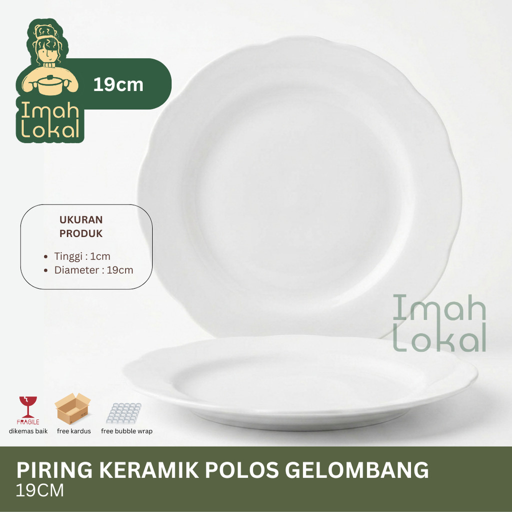 Piring Ceper Keramik Putih Polos Gelombang 19cm - Piring Kue Estetik