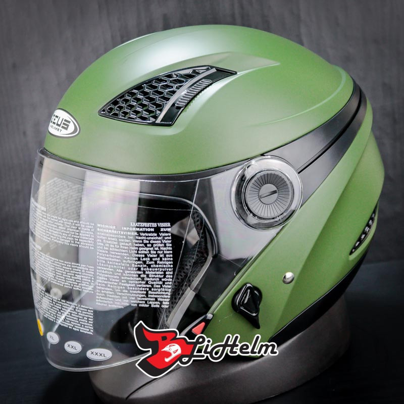HELM ZEUS ZS 610 MATT GREEN | DOUBLE VISOR | HALF FACE