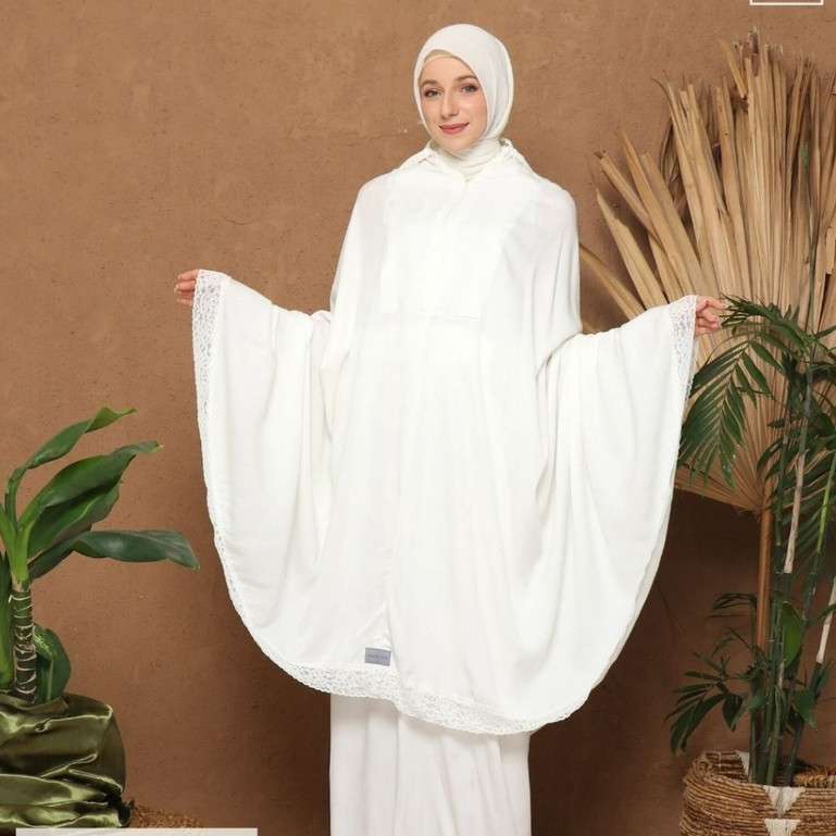 Flash Sale Nakajima - Mukena White Cala Lily | Daily, Umroh, Haji Prayer Set | Katun Rayon Twill | 2