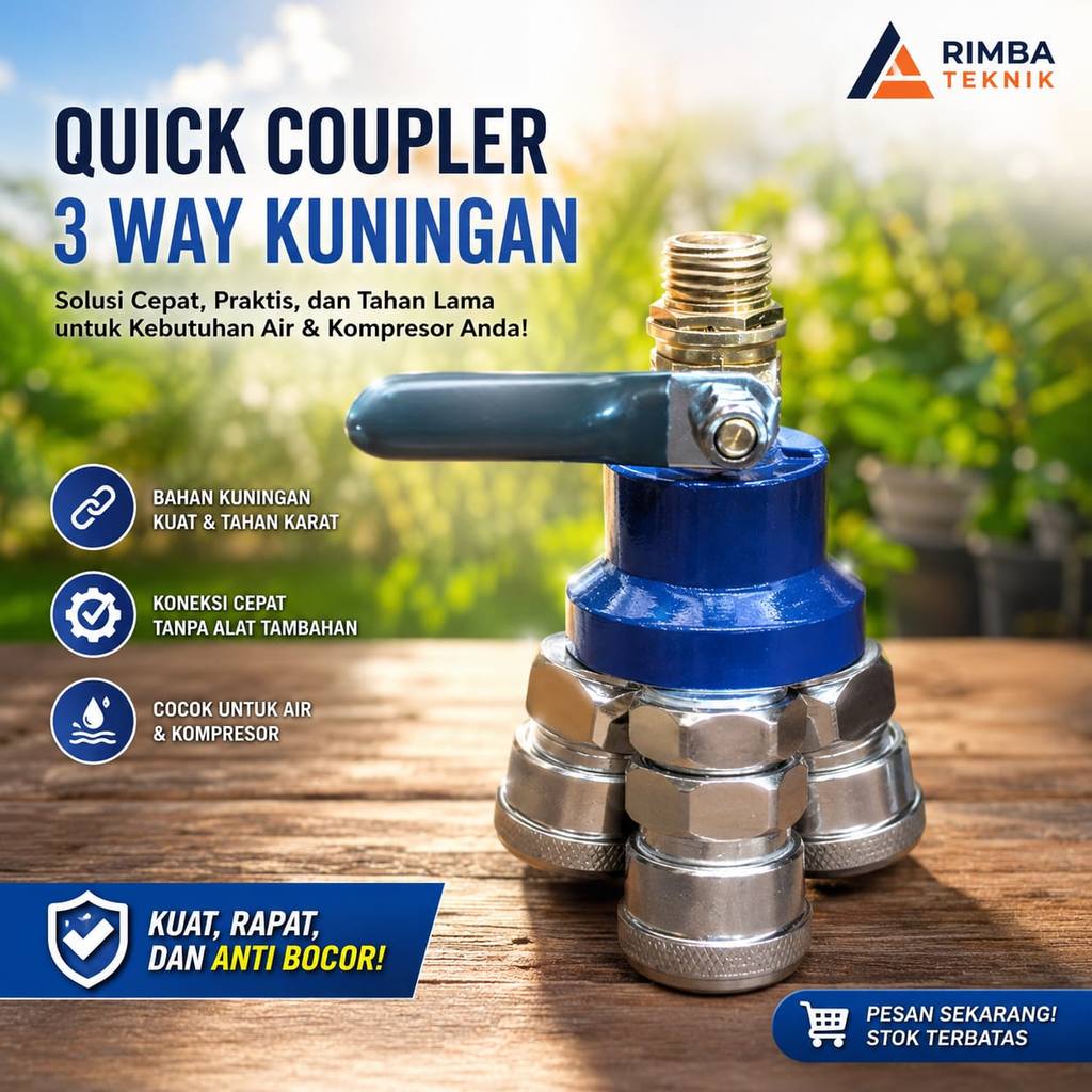 Kran Angin Kompresor Kuningan 1/4 Inch / Stop Keran Kompresor Bensin Motor Kuningan Coupler Cabang Q