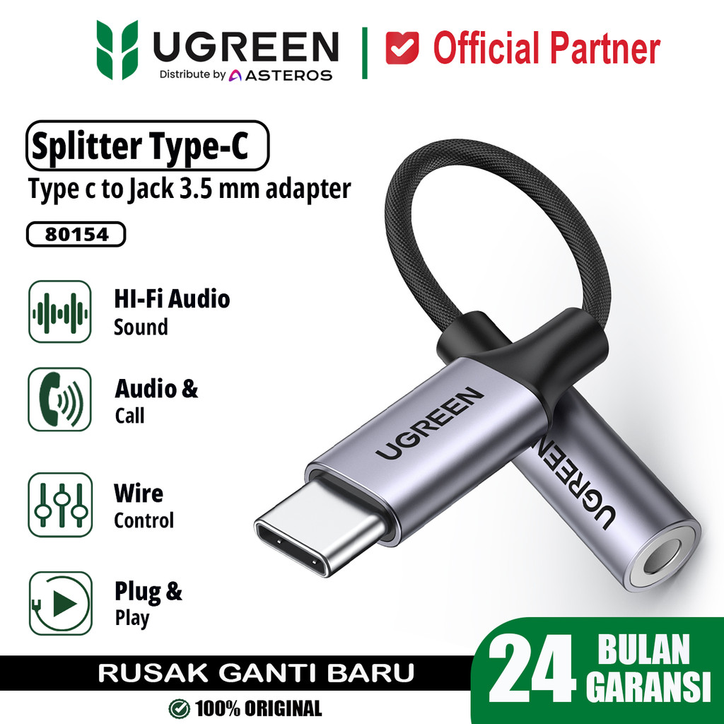 UGREEN Converter Splitter DAC Type C ke Jack 3.5mm+Type C Charging Audio Call