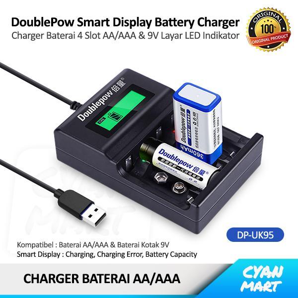 Charger Baterai AA-AAA Kotak 9V DoublePow Adaptor Rechargeable Battery - DP-UK95 - HITAM