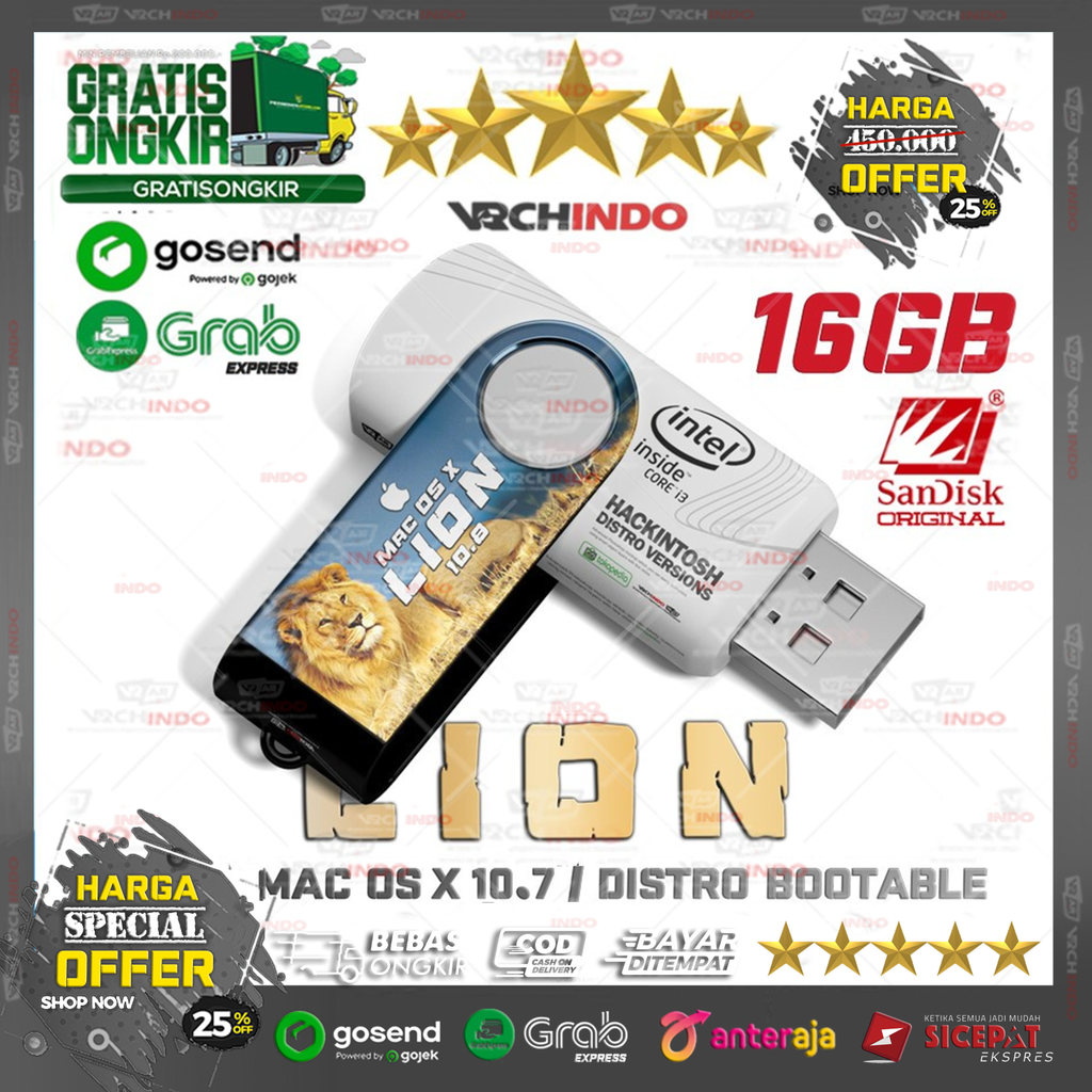 Mac OS X 10.7 - MacOS LION | Hackintosh for PC Komputer / Laptop / Dekstop | 16GB Bootable Installer