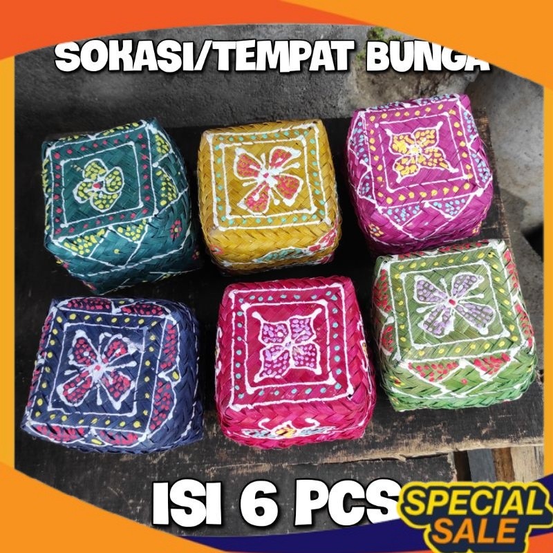 Sokasi Mini Warna Warni Isi 6 Pcs - Wadah Keranjang Bambu Warna Warni - Sokasi Mini - Tempat Bunga d