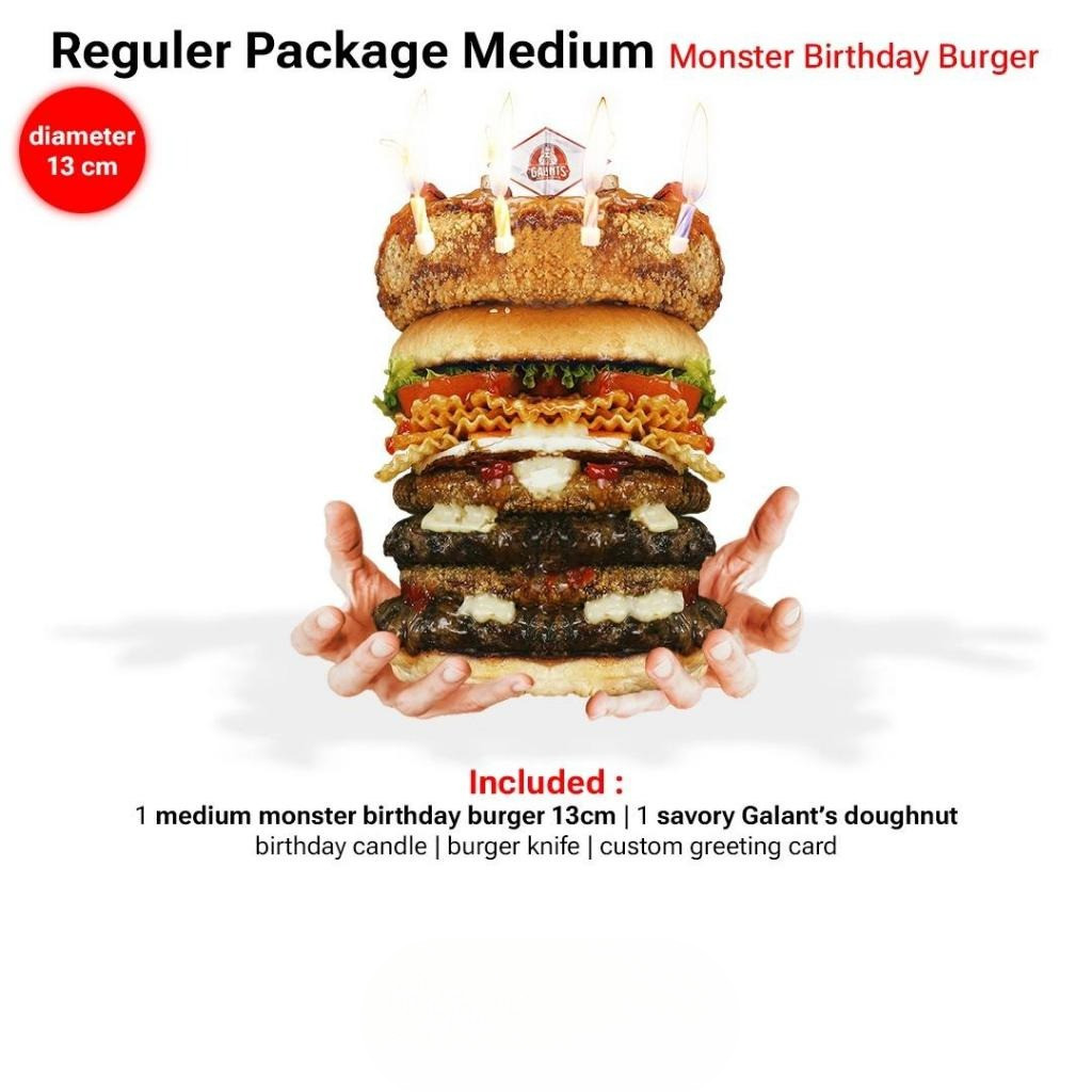 Medium Monster Birthday Burger 20cm (Birthday Cake Aesthetic)