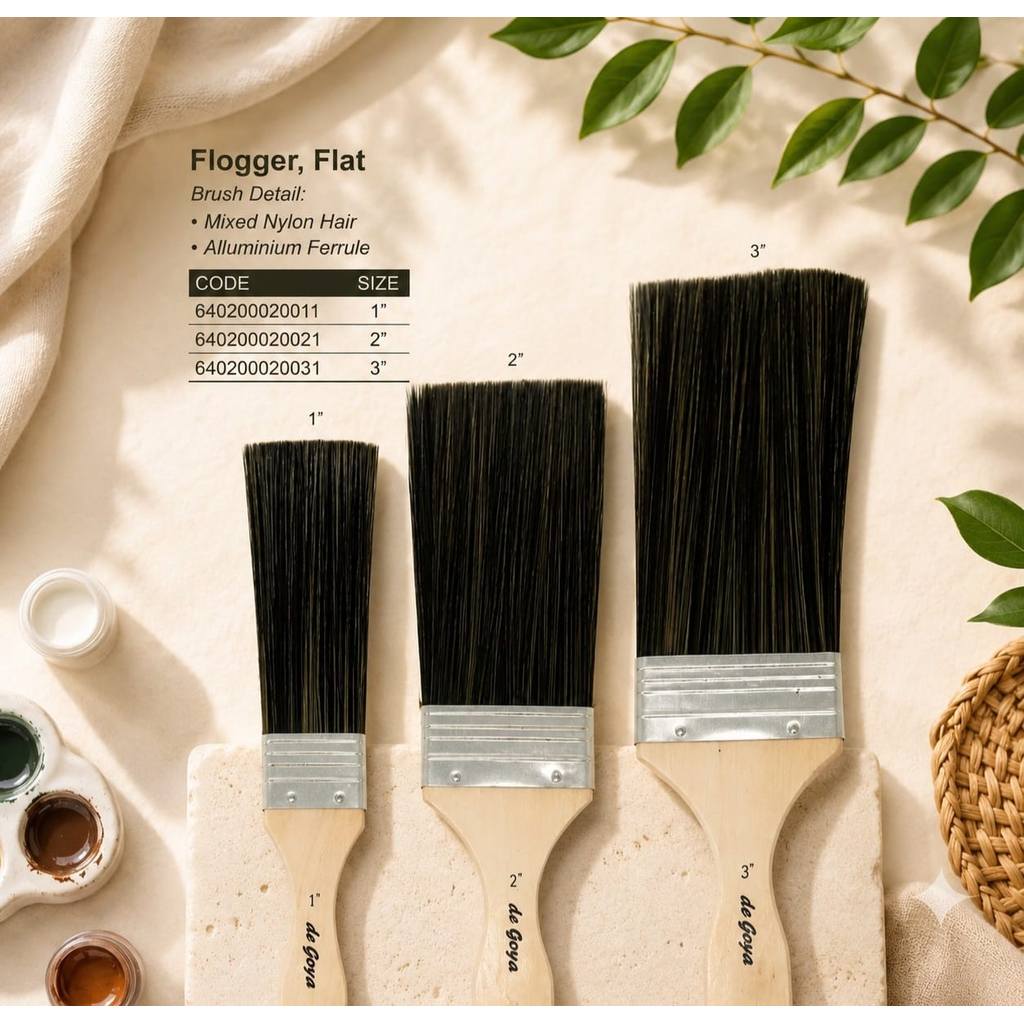 De Goya Flogger Flat Brush - Kuas Lukis Efek Wood Grain & Tekstur Mixed Nylon