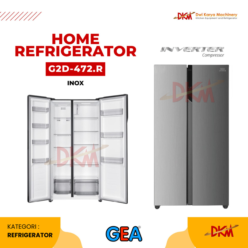 GEA Kulkas Side by Side GEA G2D-472.R Inox Inverter 2 Pintu 472L Hemat Listrik