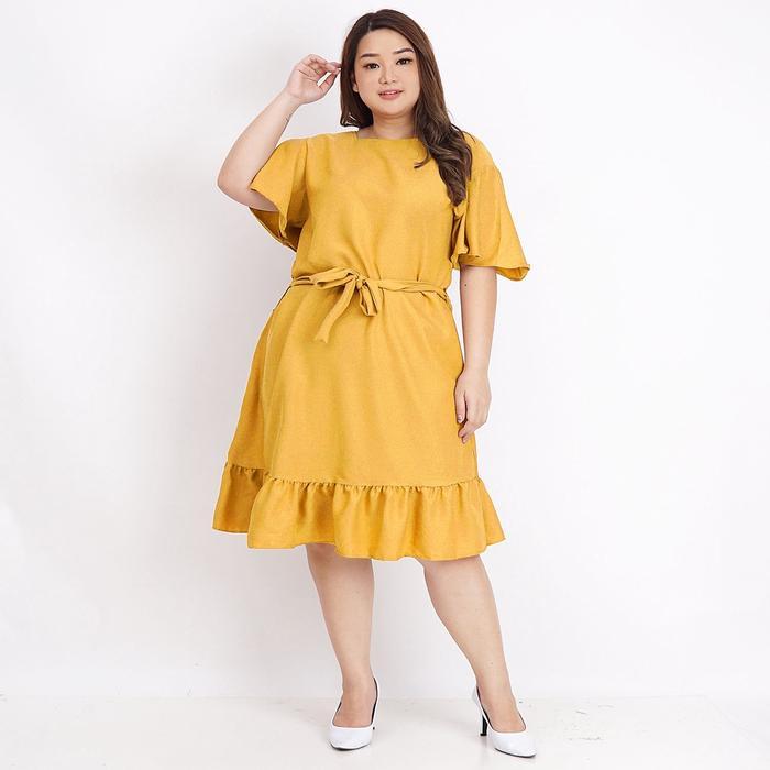 DRESS WANITA JUMBO BIG SIZE 03 KUNING MUSTARD GOLD XXL XXXL BAJU HAMIL FASHION KOREA STYLE KEKINIAN 