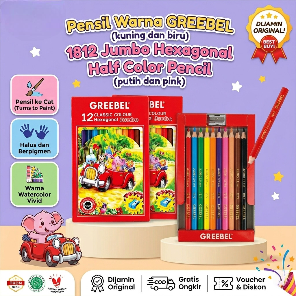 Pensil Warna Greebel 12 Warna Jumbo Grip ( Set ) Original Hexagonal Classic Pencil 1812