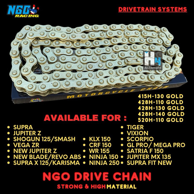 NGO Racing Rante Rantai Emas Rantai Gold 415H 428H 520H 110 120 130 140 L Rantai 415 130 Thailand By
