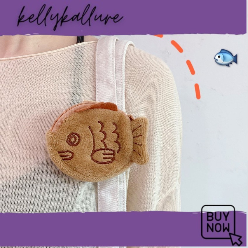 TREND TERBARU DOTA dompet koin headset taiyaki kue ikan import jepang bulu plush purse COS