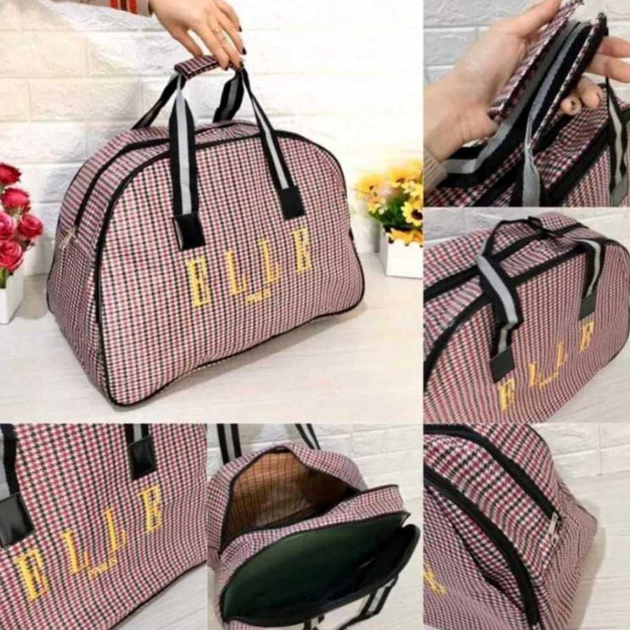 Tas Travel Wanita / Tas Pakaian ELLE SIZE BESAR Motif Kotak-Kotak 3 Warna/Tas Pakaian Tenteng Wanita