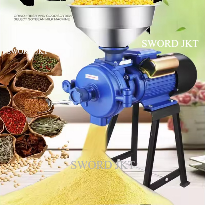 Mesin Penggiling Biji Kedelai Jagung Beras Basah dan Kering 3000W Motor Tembaga 1400 RPM Alat Pembua
