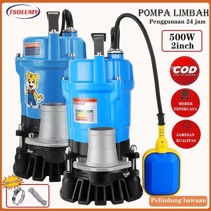 Tsolumy Pompa Celup Air Kotor Air Bersih HS2.4-500W 2inc Pompa Kolam Ikan Pompa Irigasi Pertanian - 