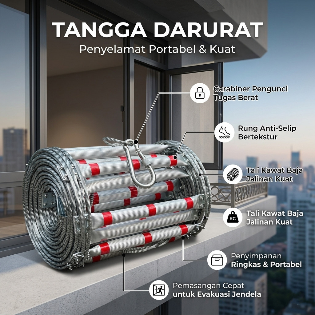 HUMBLE Tangga Darurat Gantung Steel Wire Fire Escape Ladder  HB111 Silver