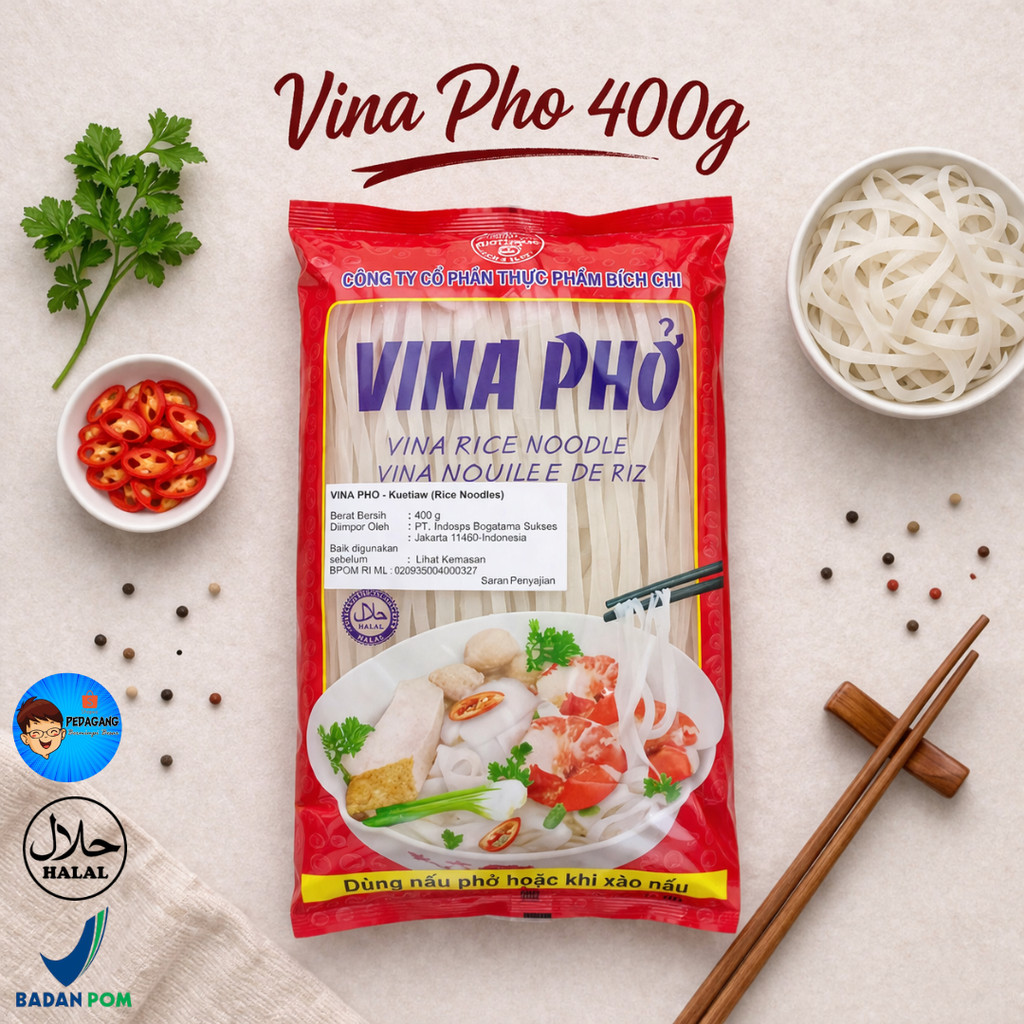 [PBB] Vina Pho Rice Noodle 400g / Mie Beras Vietnam / Rice Stick Noodle / Bihun Pipih / Bahan Sup Ph