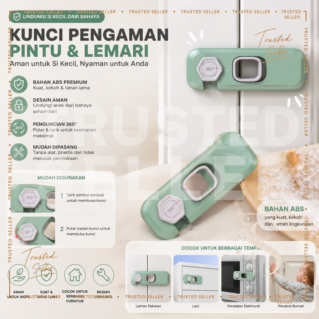 C19C HELLO_ALICE GERENDEL PLASTIK PENGAIT PINTU RAK LEMARI LACI SERBAGUNA SAFETY LOCK PENGAMAN GEMBO