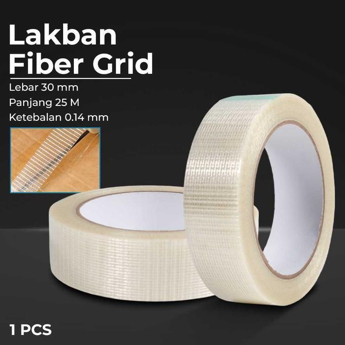Lakban Fiber Glass Tape Grid Serat Kaca Perekat Super Kuat Tebal 0.14 mm Panjang 25 Meter Bening Pel