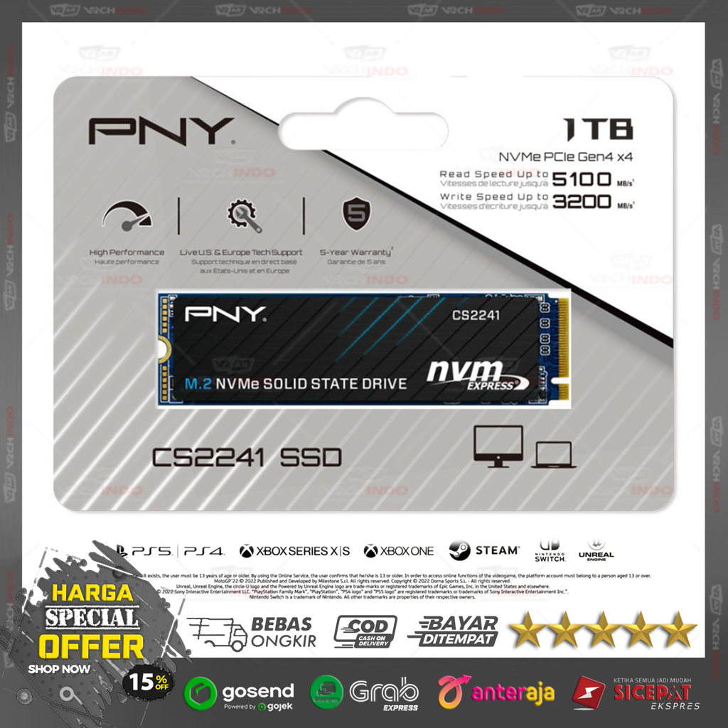 SSD NVMe M2 1TB PNY CS2241 - SSD NVME M.2 1 TB PNY CS-2241 PCIe Gen4 X4 Top Brand USA 