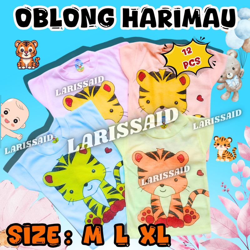 3 6 12 PCS Kaos Anak Perempuan Baju Atasan Lengan Pendek Motif Macan Ukuran M,L,XL
