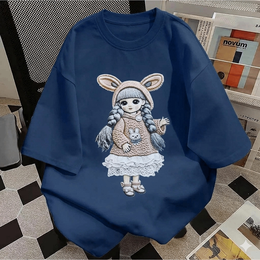 Kaos Wanita Oversize Gambar Gadis Kelinci Lucu | All Size LD 110 | Lengan 7/8 | T-shirt Cewek Trendy