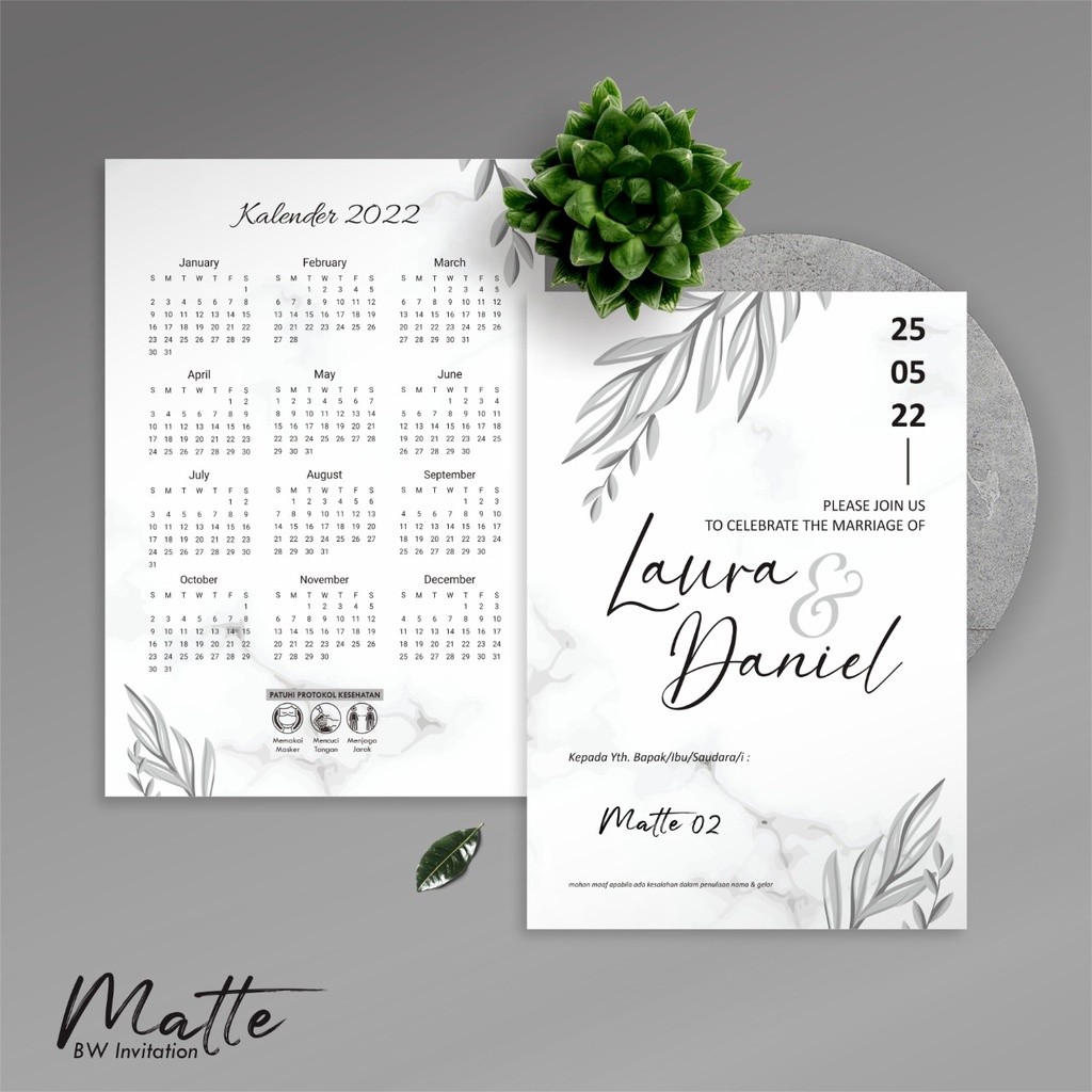 UNDANGAN GLOSSY BW MENGKILAP - UNDANGAN MATTE BW DOFF MEWAH SIMPLE - UNDANGAN NIKAH HITAM PUTIH ELMA