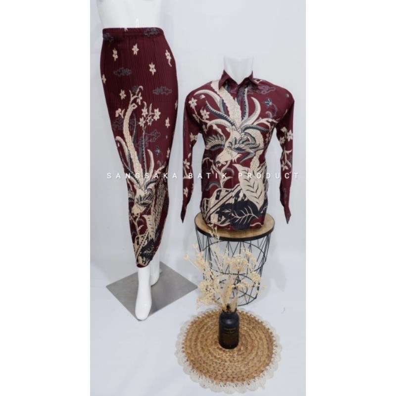 Coupl Kemeja Batik Rok Plisket/Batik Premium/Baju Batik Pesta Couple Rok/Batik Modern