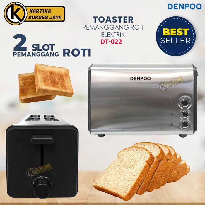 Toaster Denpoo DT-022D Pemanggang Roti Elektrik 2 Slot Stainless Steel Silver/Hitam