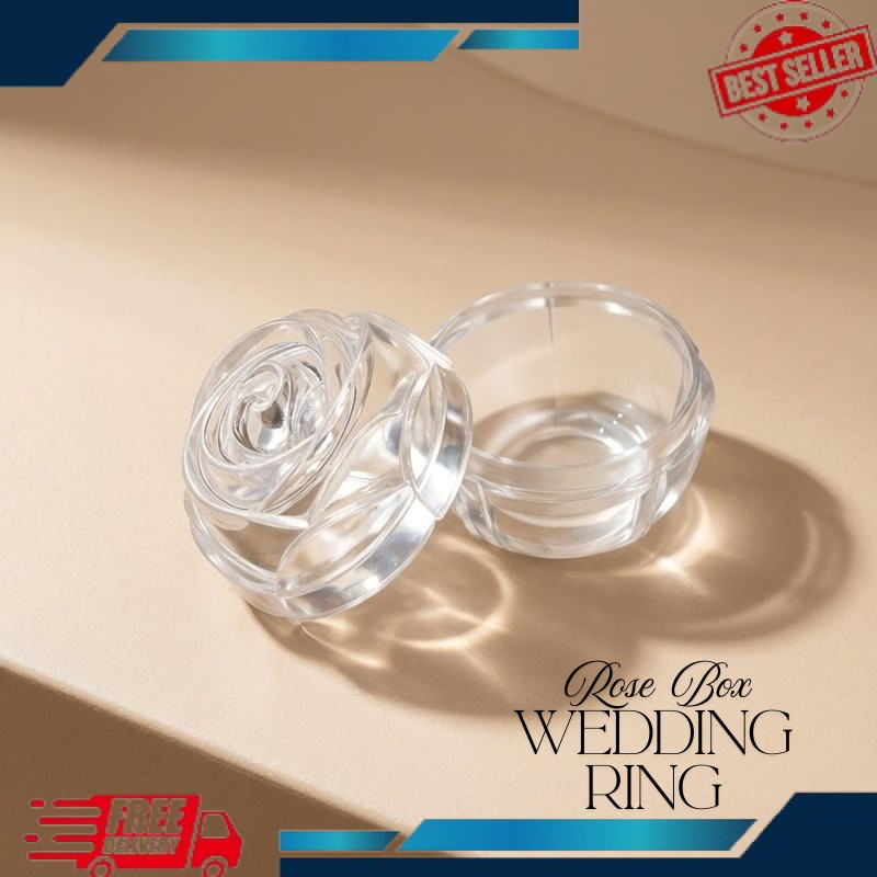 Box Cincin Pernikahan Aksesoris Kalung Gelang Rosario Perhiasan Wedding Ring Organizer Akrilik Mawar