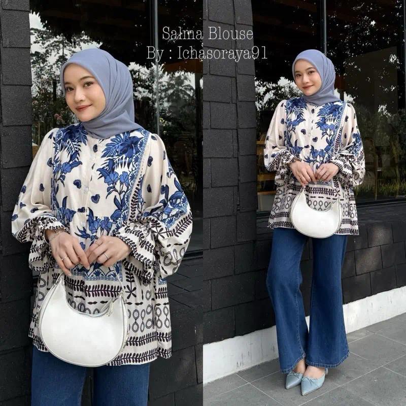 SALMA BLOUSE REMPEL LENGAN BALON BAHAN RAYON PREMIUM