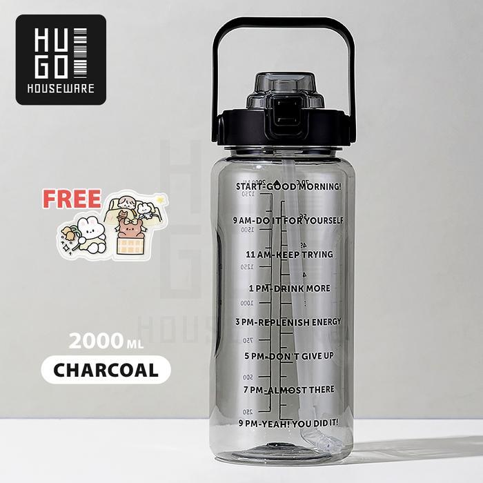 Botol Minum 2 Liter Jumbo Besar Anti Bocor Botol Air Motivasi BPA FREE - Hitam
