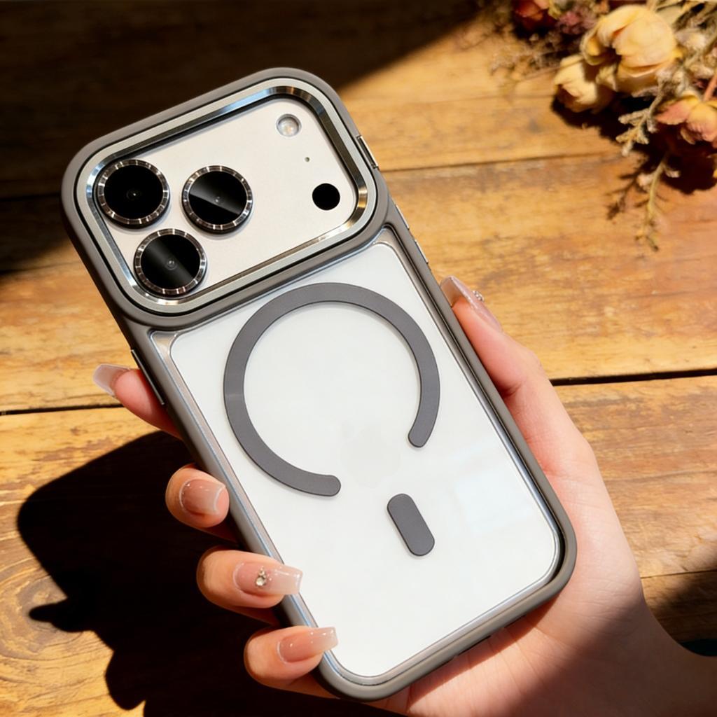 Case Transparan iPhone Magnet Wireless Proteksi Kamera Alloy Akrilik Anti Jatuh Full Cover untuk iPh