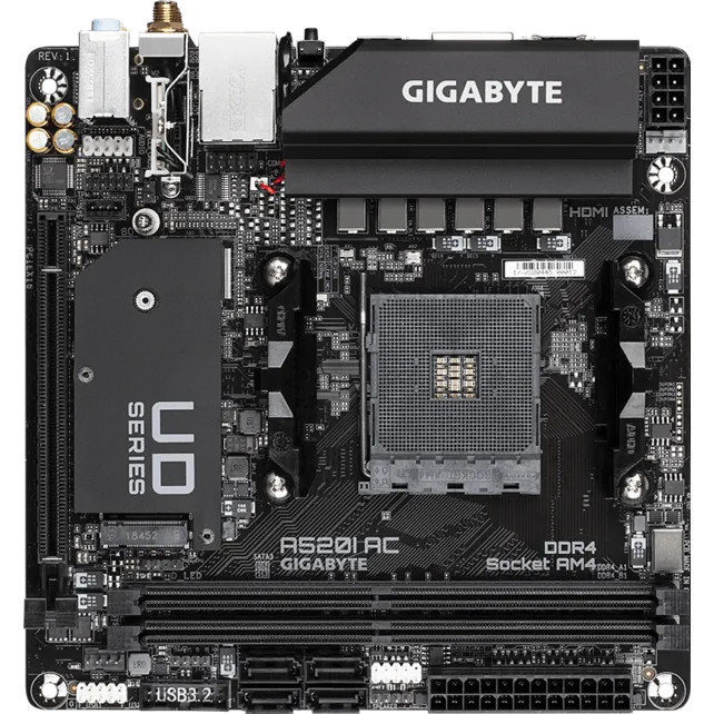 Gigabyte Motherboard Mobo A520I AC AM4 - A520 DDR4 mITX Mini M-ITX - Garansi 3 Tahun Support Ryzen 3