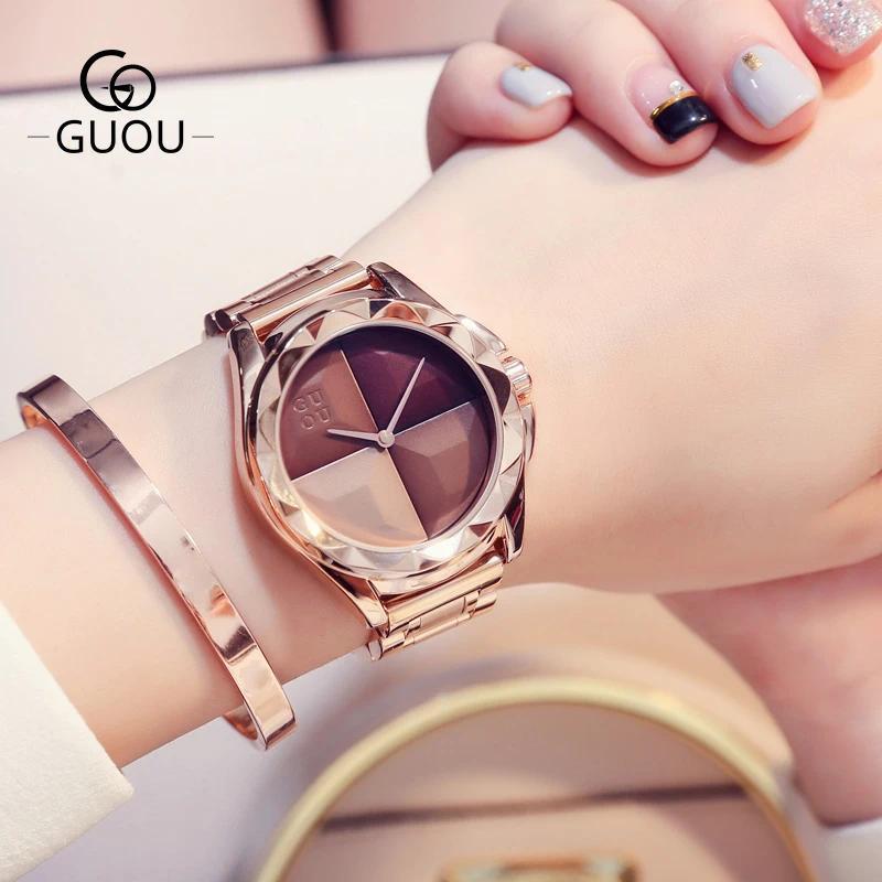 Jam Tangan Wanita GUOU Watches Women Top Luxury Ladies Watch Blush Paragraph Tide Quartz Watch Fashi