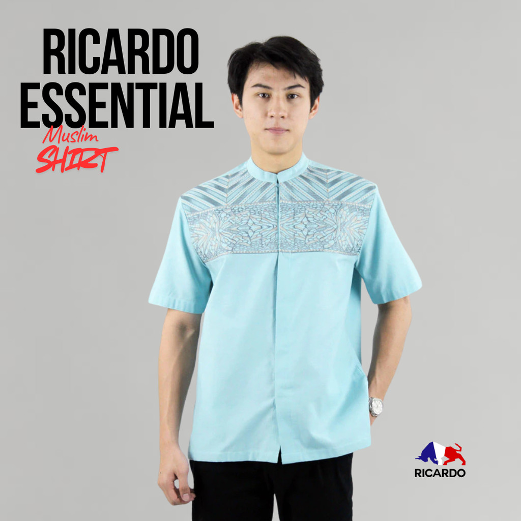RICARDO baju koko bordir biru lengan pendek 32539