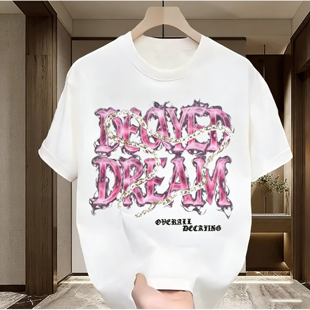 100% Katun [COD Outlets Katun 100%]Kaos Huruf Neon Orang Topi Ungu Outelts Kapas T-shirt Trendy Dice