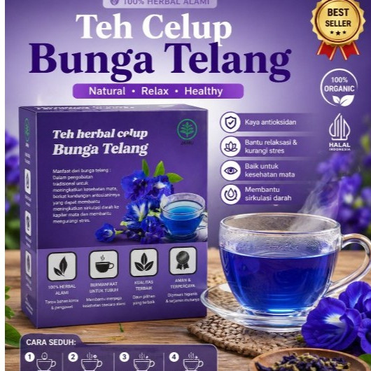 TEH HERBAL BUNGA TELANG ALAMI 100% MURNI DAUN TELANG KERING DAUN TELANG BUBUK BUNGA TELANG ORGANIK