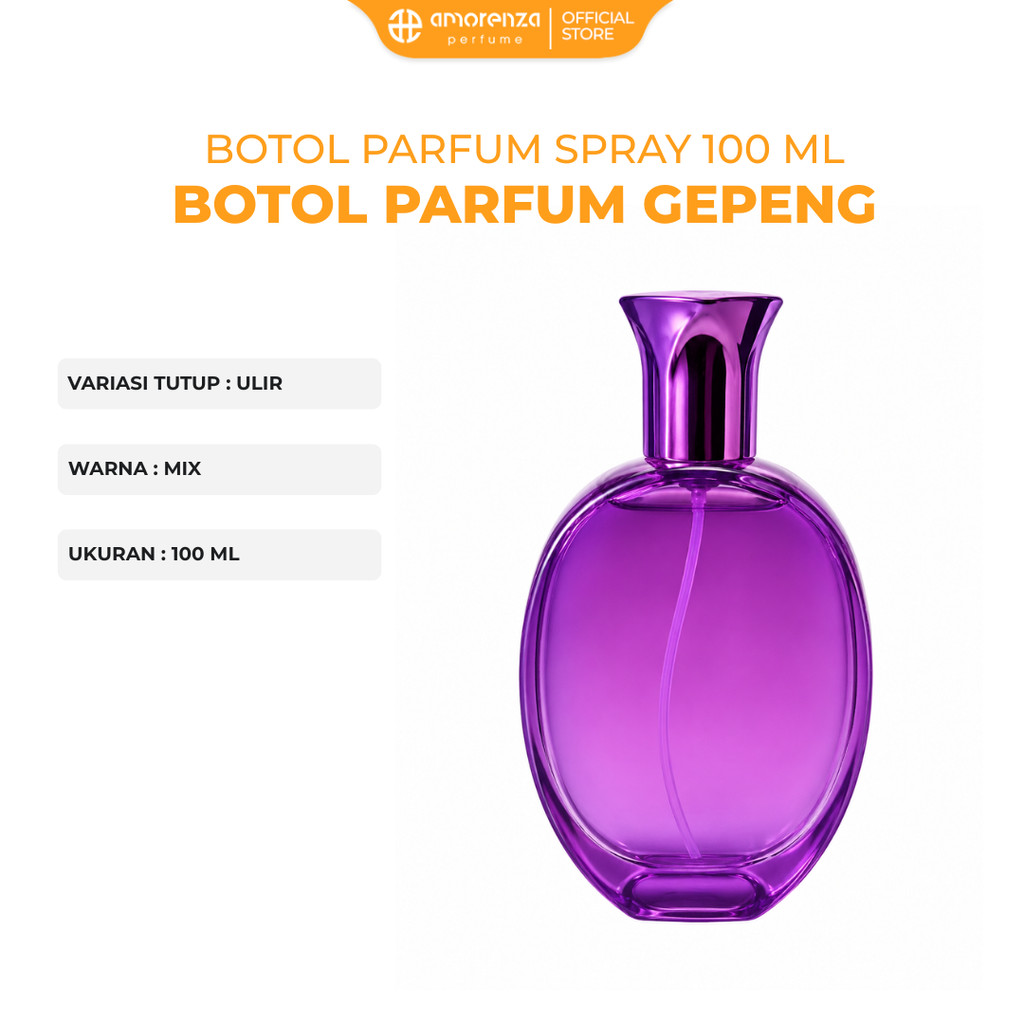 BOTOL PARFUM SPRAY 100 ML MODEL BOTOL GEPENG WARNA WARNI SATUAN ORIGINAL 100%