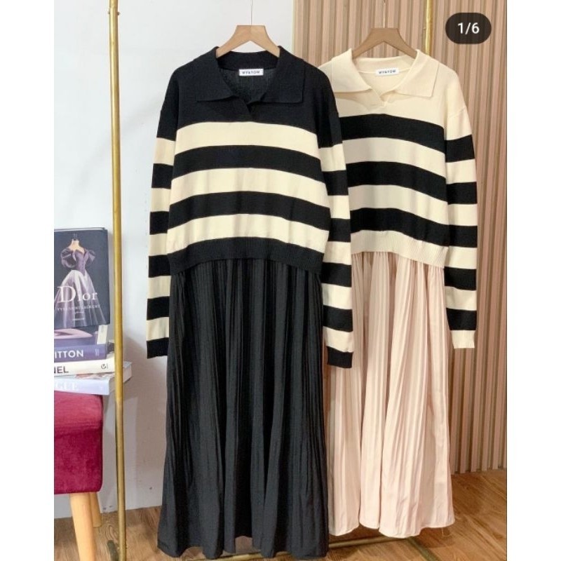 MIDI DRESS RAJUT MIX PLISKET DELVINAASHOP DELVINAA44
