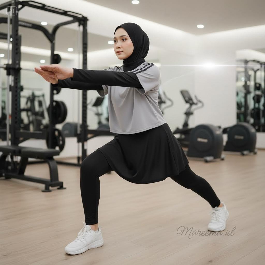 Baju Olahraga Wanita Muslim Setelan Leging Rok Skirt Perempuan Sport Badminton Senam