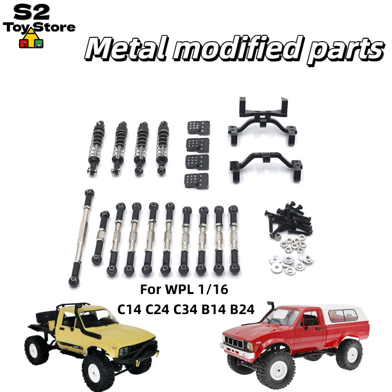 WPL 1/16 RC Car Metal Upgrade Kit Shock Absorbers Link Rods Mount Brackets For C14 C24 C34 B14 B24 R