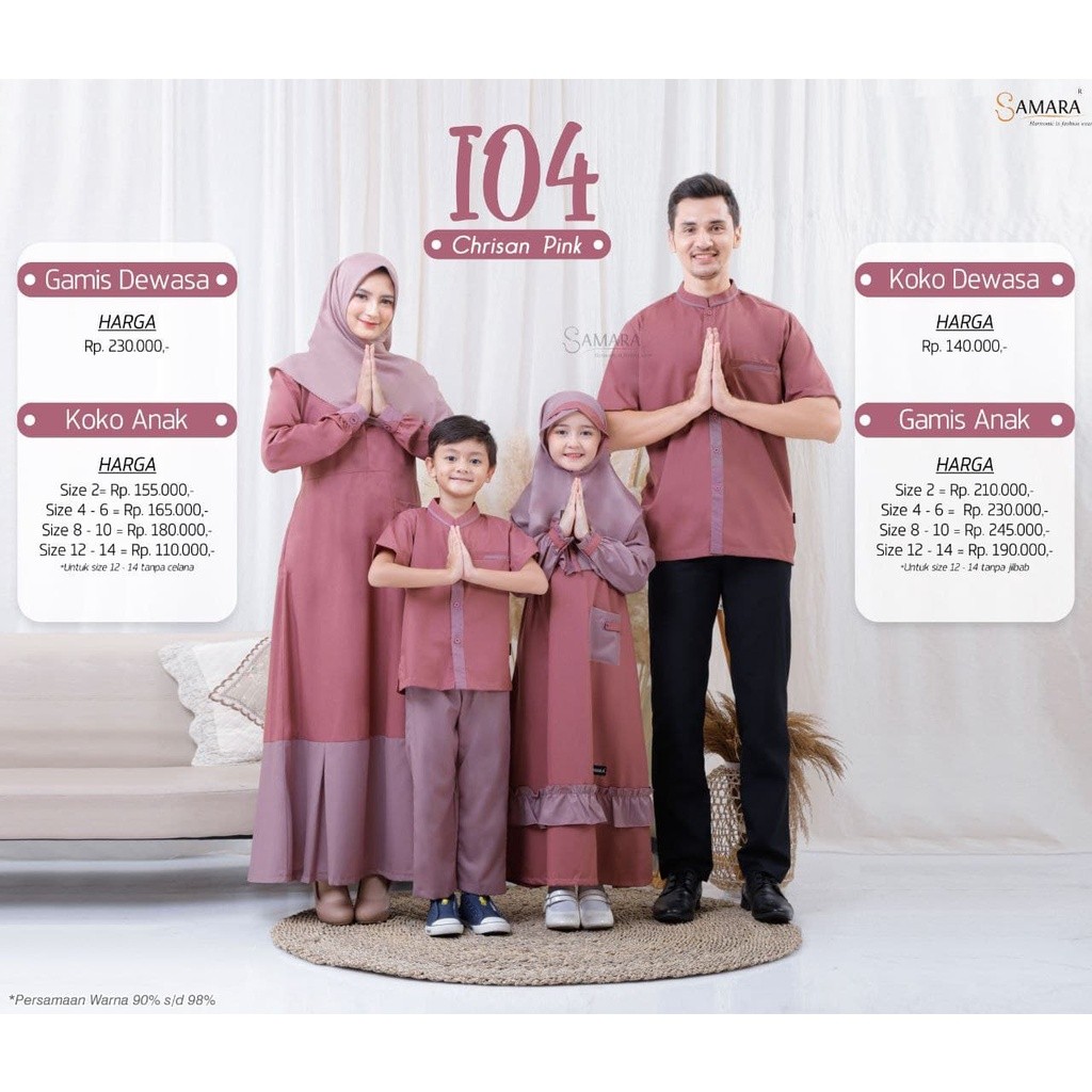 SARIMBIT ELEGAN SAMARA FASHION 2022 I04 CHRISAN PINK GAMIS DEWASA G.I04 CHRISAN PINK GAMIS ANAK GA.I