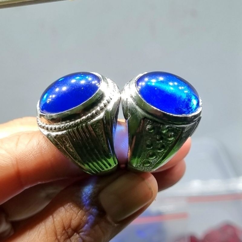 cincin king safir obsifian manmade tidak asli / cincin batu akik permata king safir / D12 / akik 525
