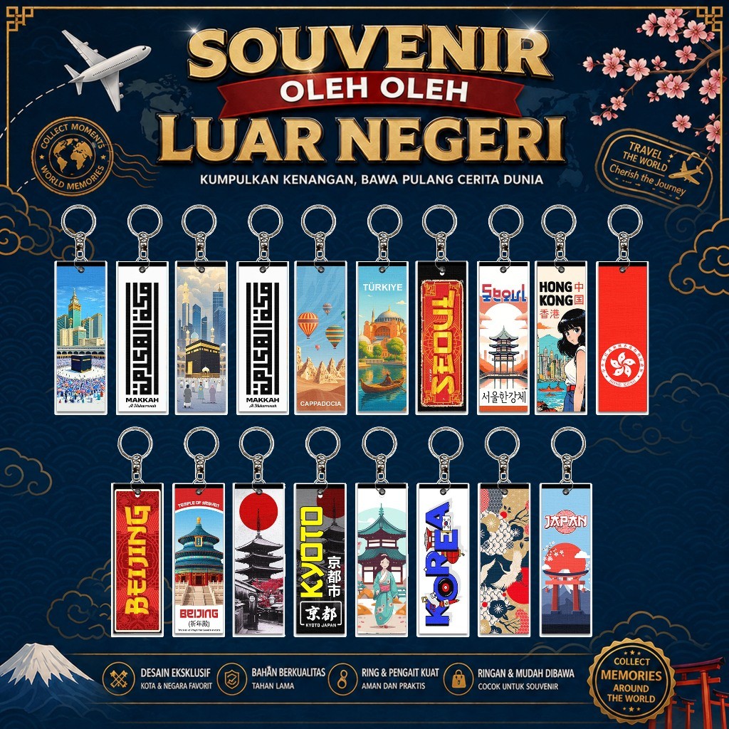 Oleh oleh luar negeri - oleh oleh liburan internasional - gantungan kunci Hongkong,korea,kyoto,japan