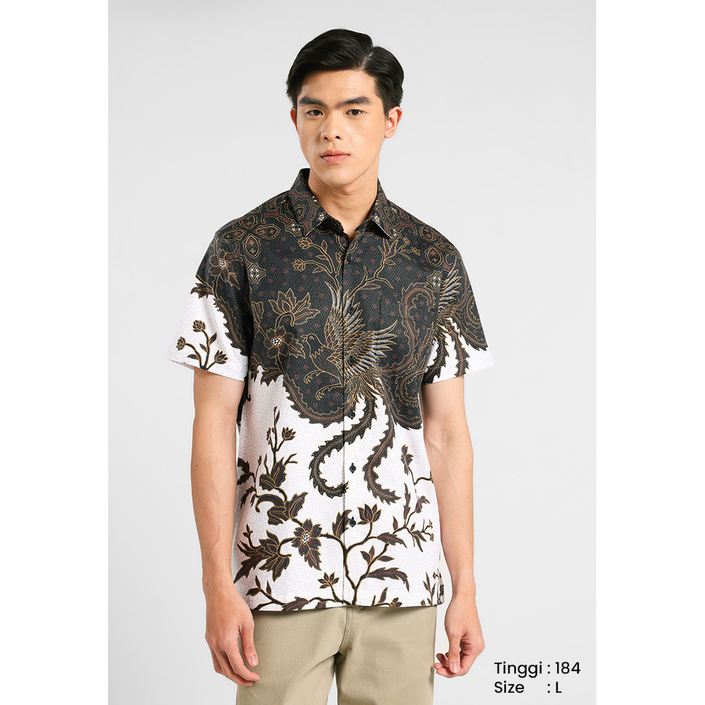 MANZONE - Kemeja Lengan Pendek Batik Pria Modern Fit Kayada -  Black