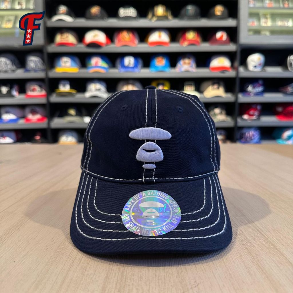 Topi Aape By Bathing Ape Face Logo Navy Dad Cap Original