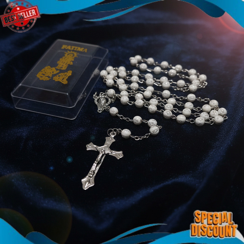 Kalung Rosario Katolik Maria Fatima 6 mm Aksesoris Rohani Wanita Salib Souvenir Fashion PALING DICAR