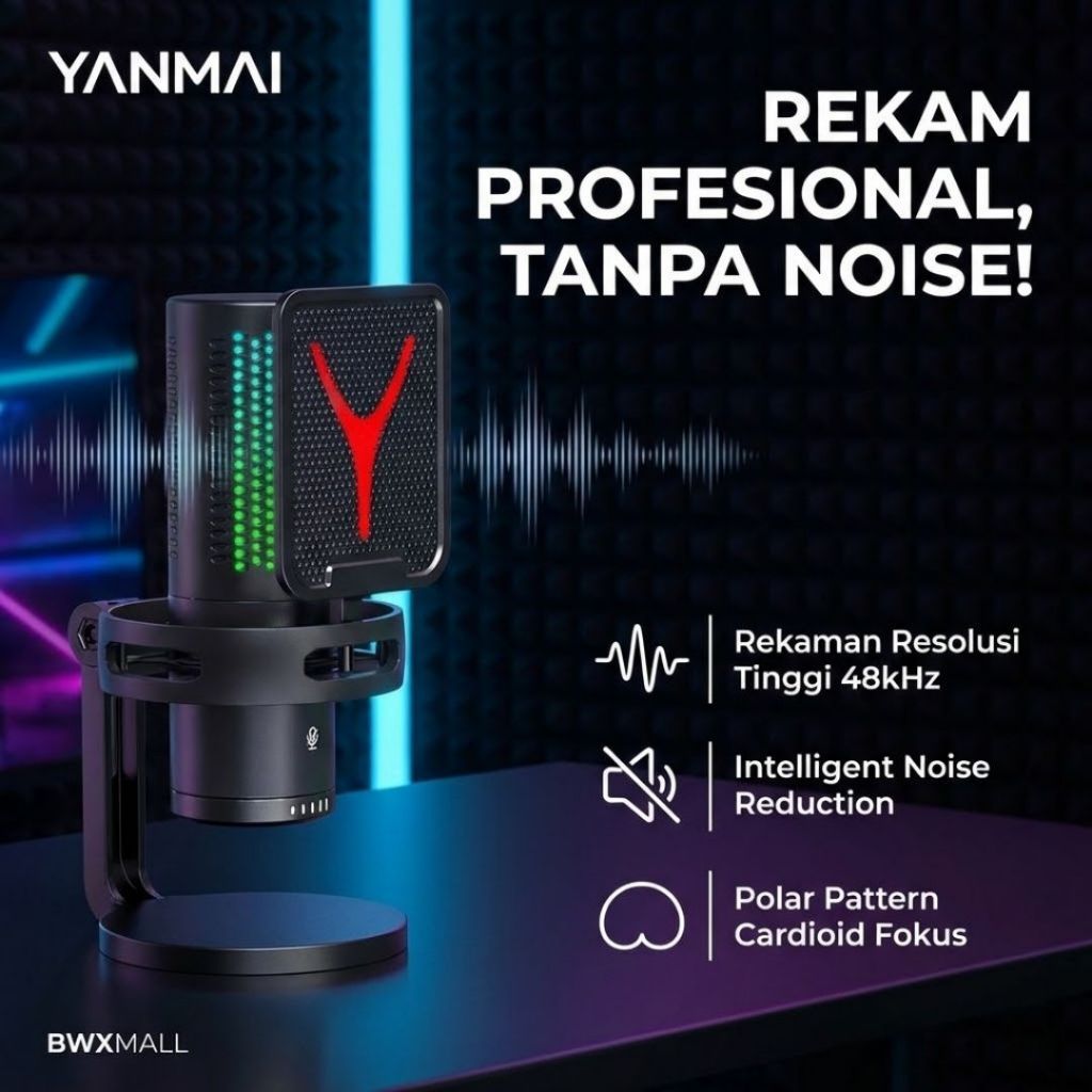 Mic Gaming RGB Yanmai GM7 Mikrofon Kondenser USB HP Laptop PC Streaming Live TikTok Shopee Podcast A